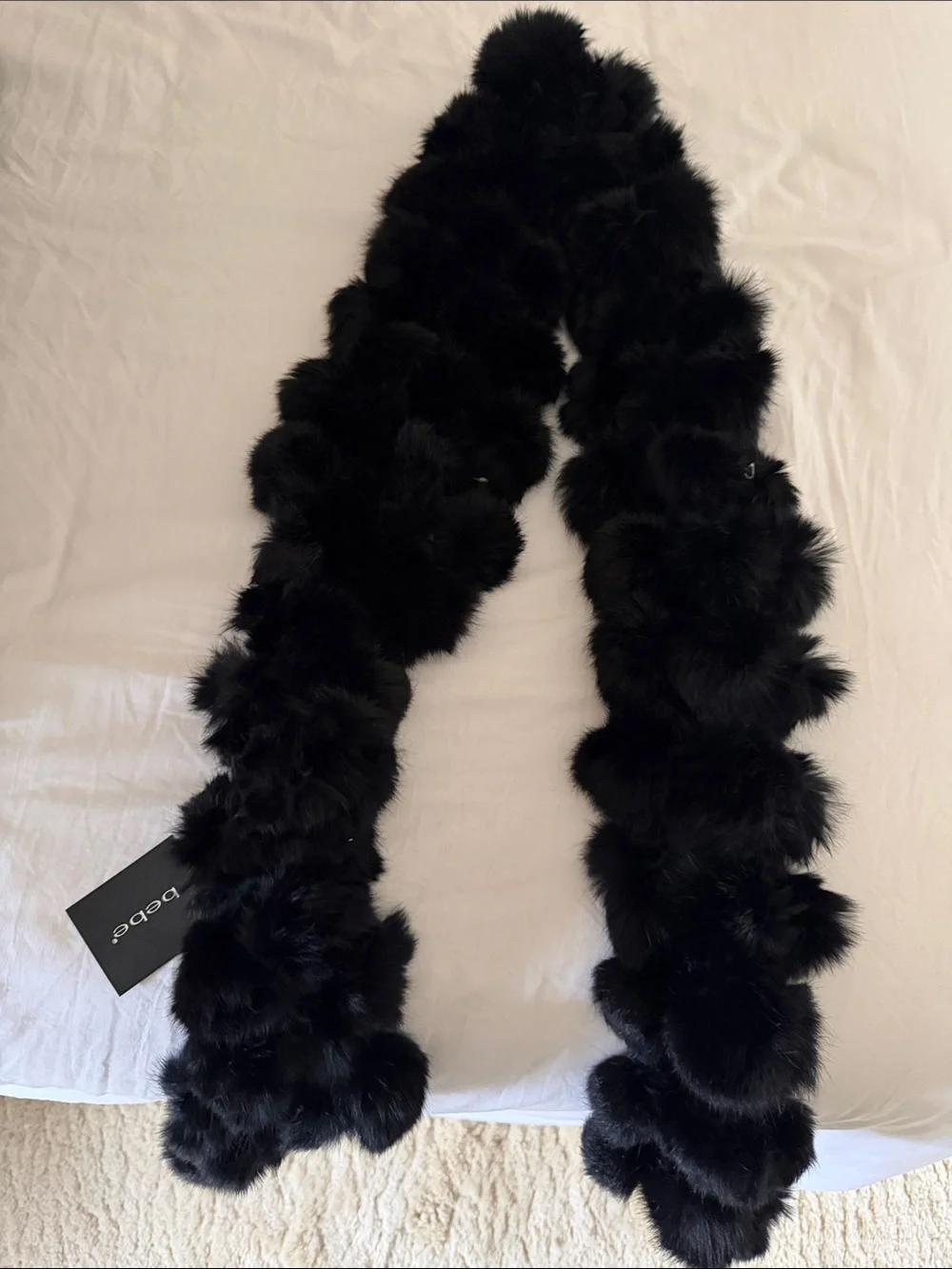 bebe Black Faux Fur Pom Trim Scarf
